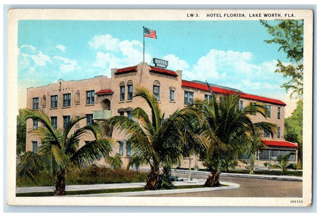 c1920's Hotel Florida Building Restaurant Entrance Road Lake Worth FL Postcard