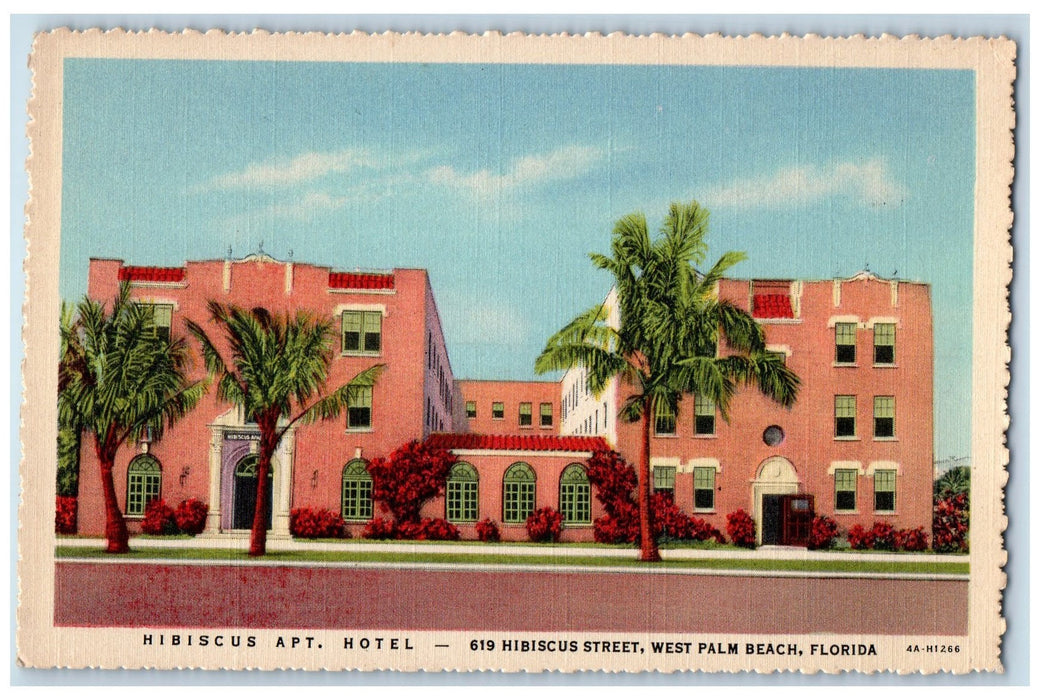 c1940's Hibiscus Apt. Hotel Restaurant Hibiscus St. West Palm Beach FL Postcard