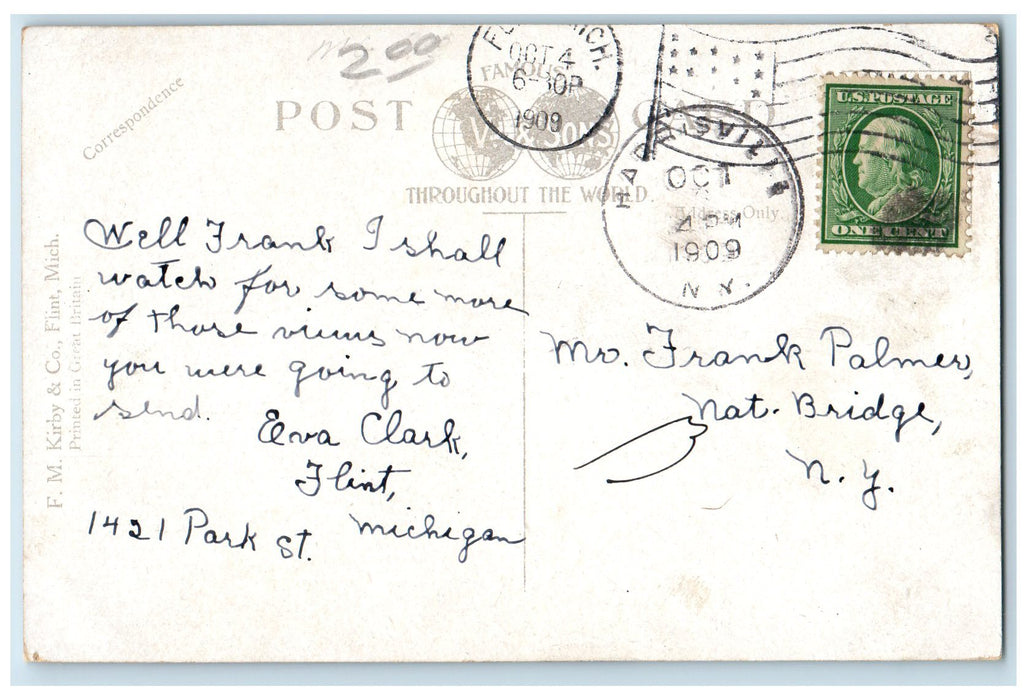 1909 Hotel Dresden Building Restaurant Entrance Horse Carriage Flint MI Postcard
