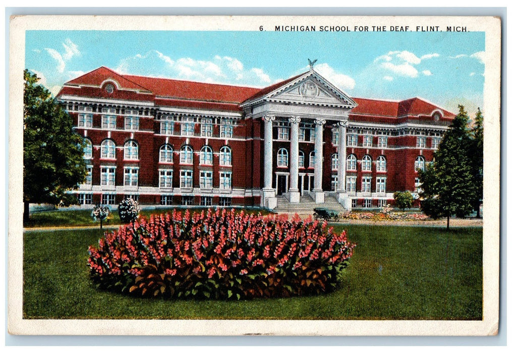 c1920's Michigan School Of The Deaf Flowers Beads Building Flint MI Postcard