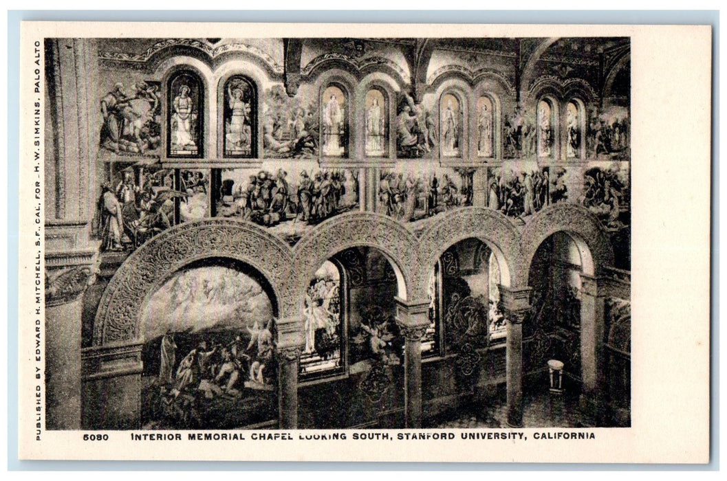 c1905's Interior Memorial Chapel Looking South Stanford University CA Postcard