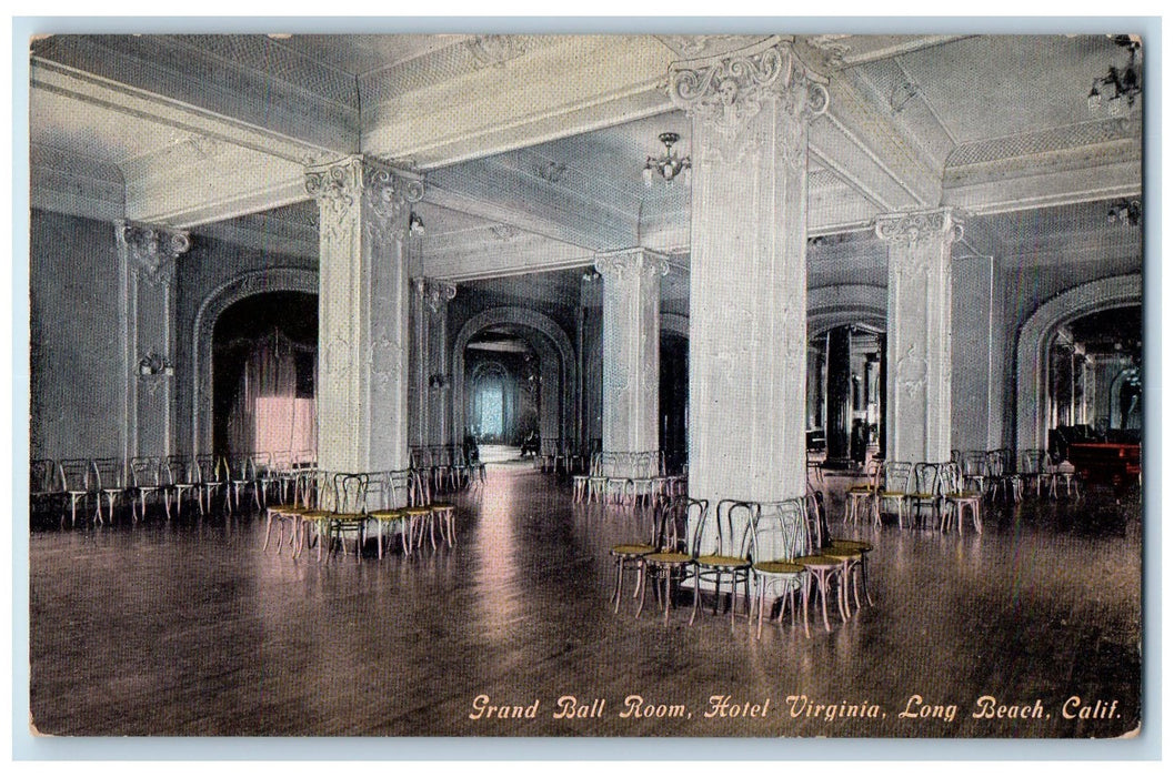 c1910s Grand Ball Room Hotel Interior Virginia Long Beach CA Unposted Postcard