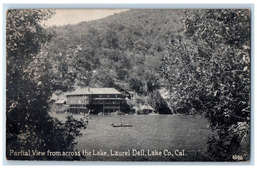 1935 Partial View From Across The Lake Laurel Dell Lake County CA Boat Postcard