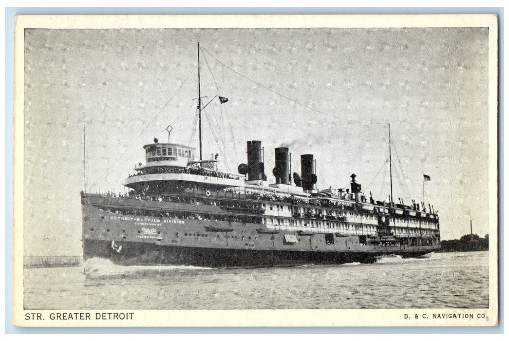 c1920's The Greater Detroit Passenger Ship Smokestacks View Detroit MI Postcard