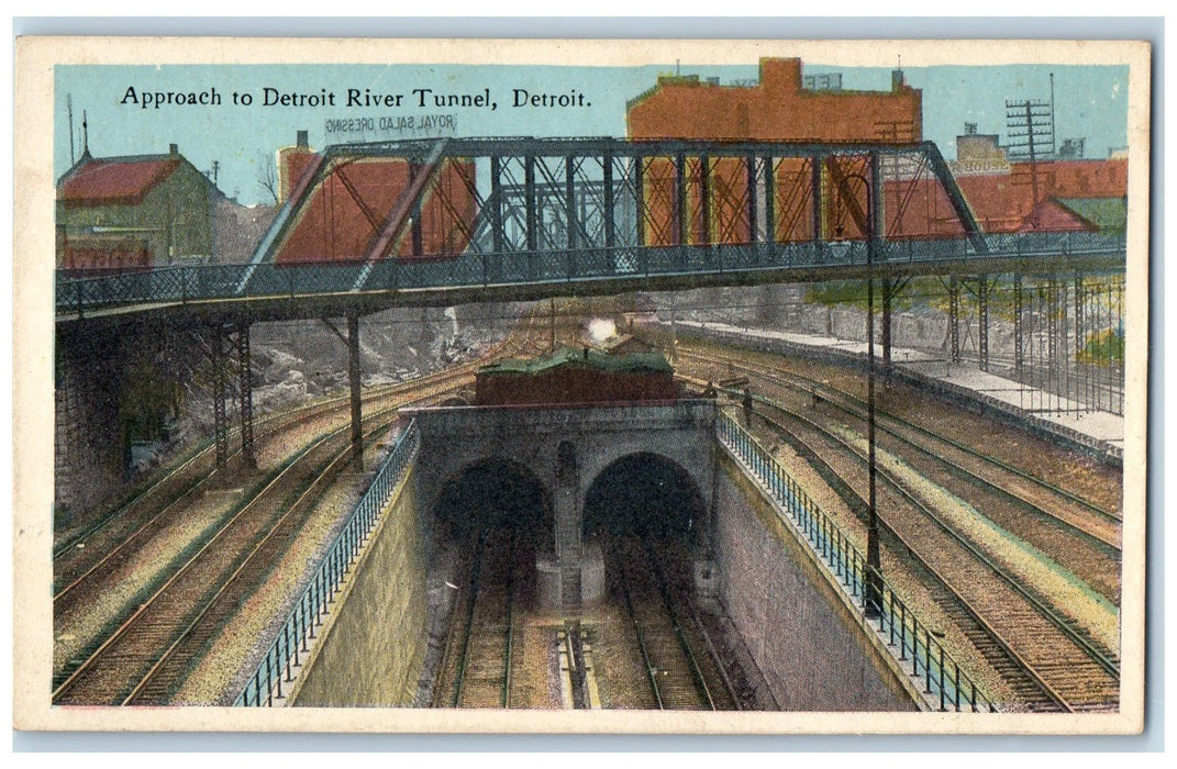 c1920 Approach Detroit River Tunnel Two Way Railroad Bridge Detroit MI Postcard