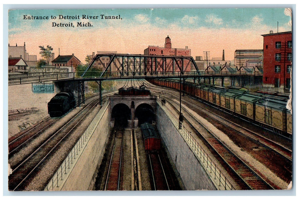 1911 Entrance To Detroit River Tunnel Railroad Bridge Detroit MI Posted Postcard