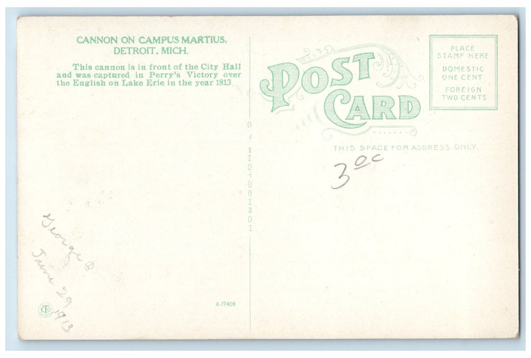 c1950's Cannon On Campus Martius Park Flowers Beads Building Detroit MI Postcard