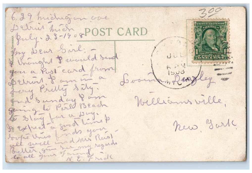 1908 Campus Martius Building Tower Cross Roads View Detroit Michigan MI Postcard
