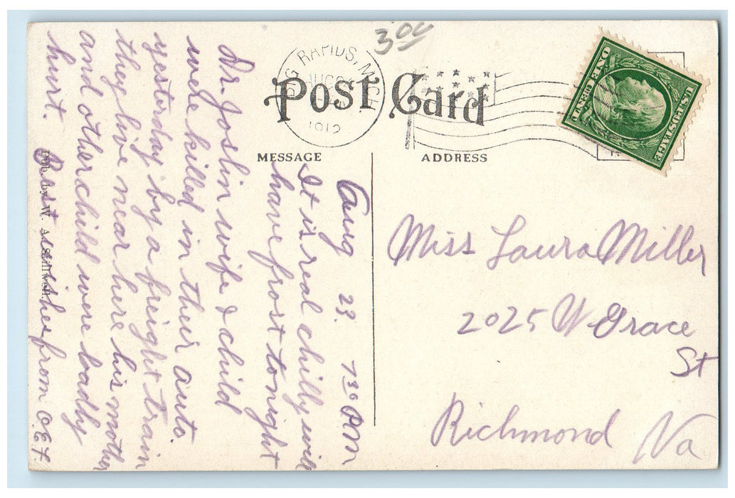 1912 High School Building Campus Tower Grove Big Rapids Michigan MI Postcard