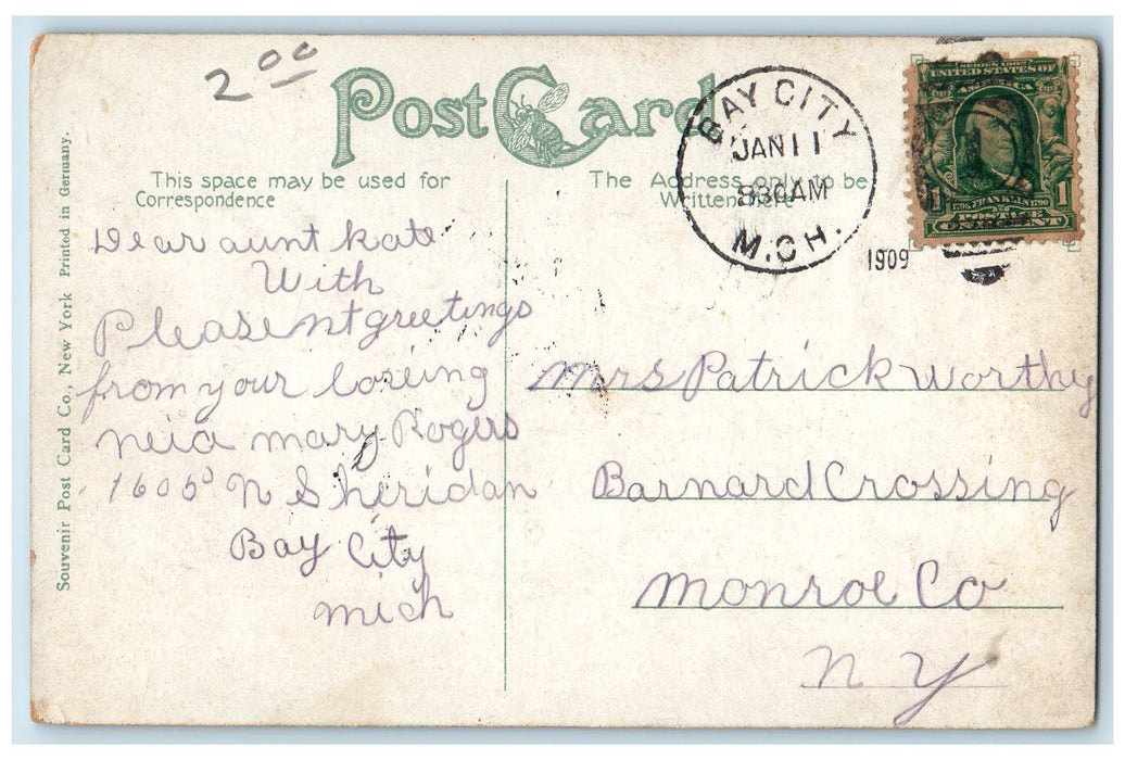 1909 St. James Church Tower Entrance Building View Bay City Michigan MI Postcard