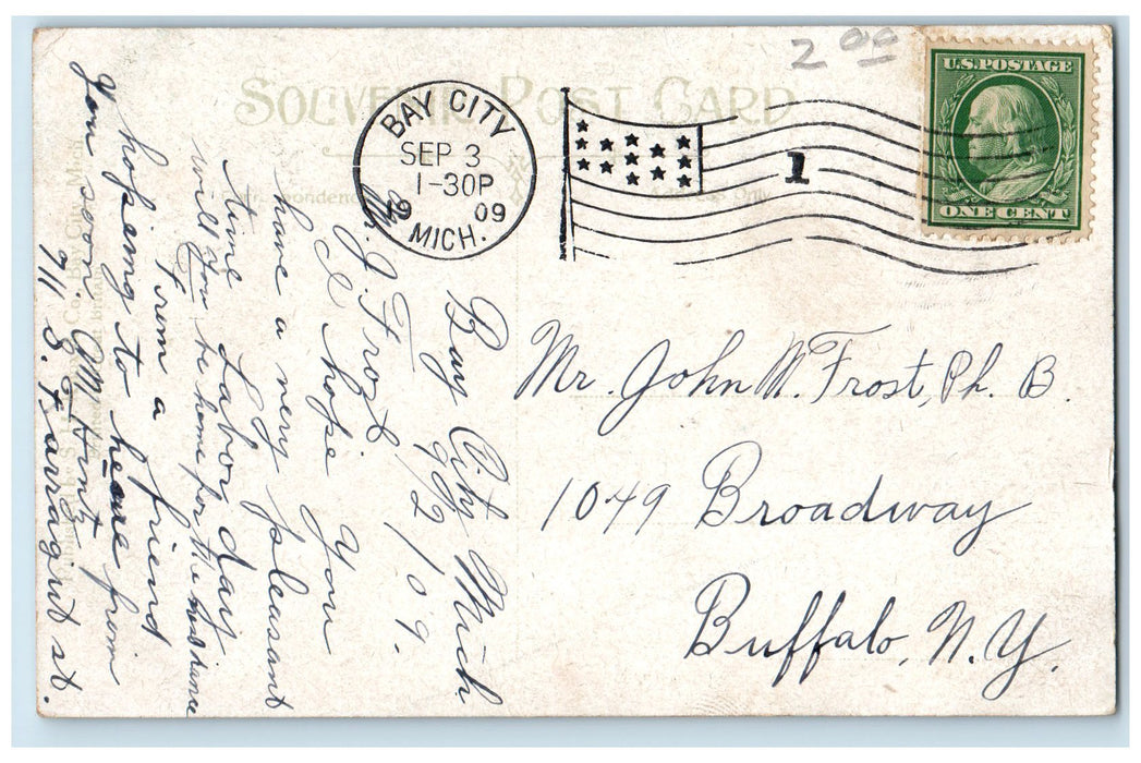 1909 Madison Park Fountain Families Benches Groves Bay City Michigan MI Postcard