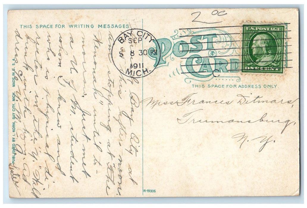 1911 The Wenonah Bay City's New Hotel & Park Building Boat Bay City MI Postcard