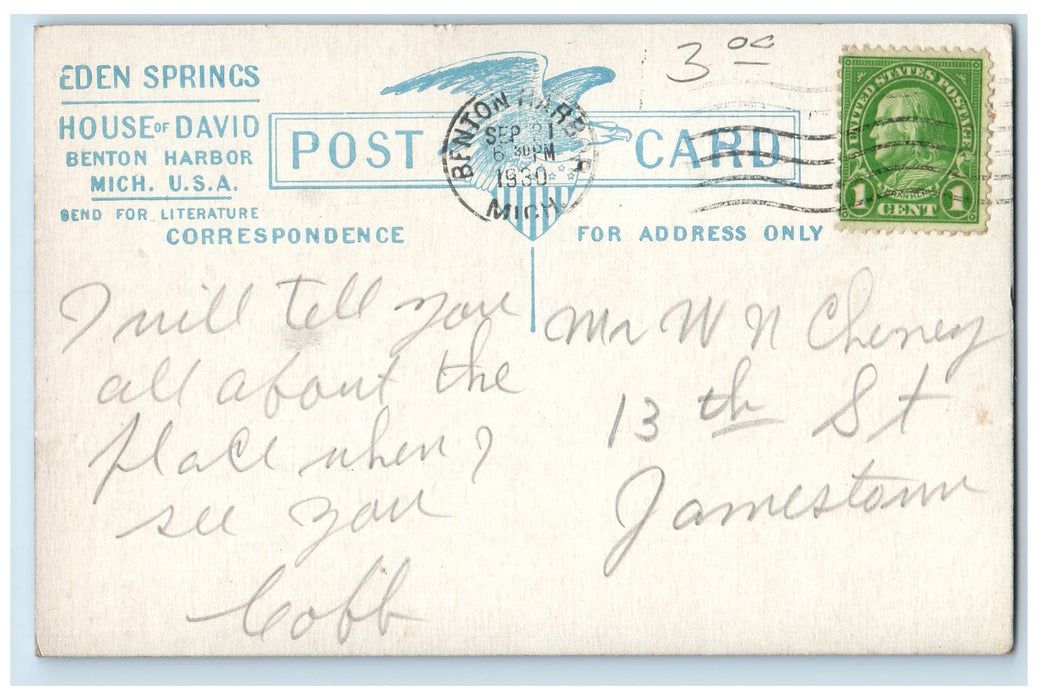 1930 Miniature Train Railroad Tourists On Board Cars Benton Harbor MI Postcard