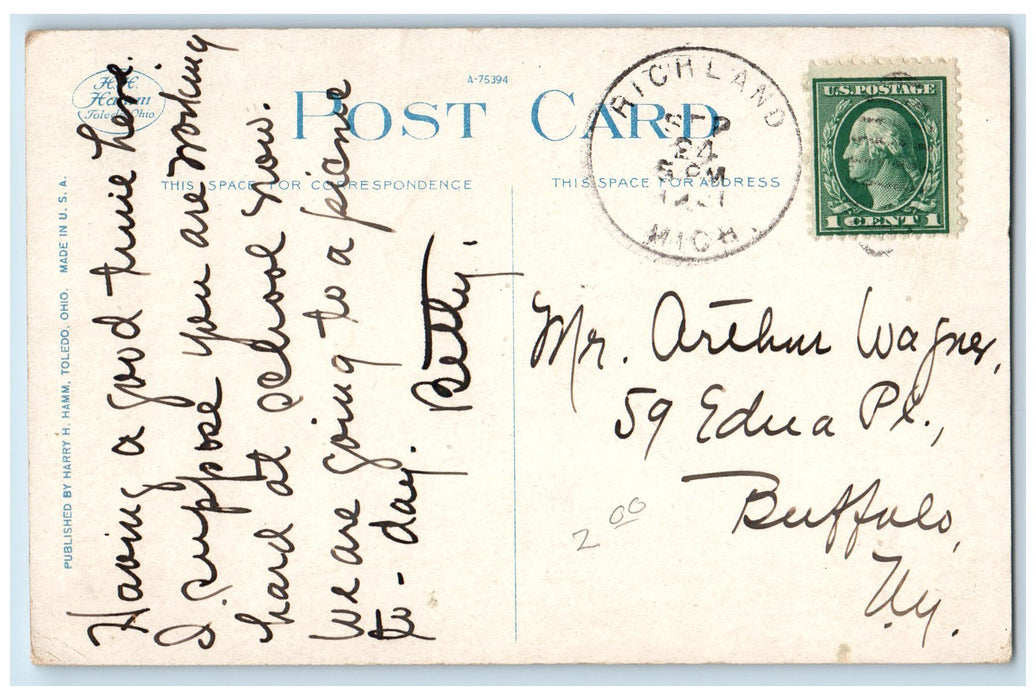 c1920's High School Building Campus Trees Dirt Road Battle Creek MI Postcard
