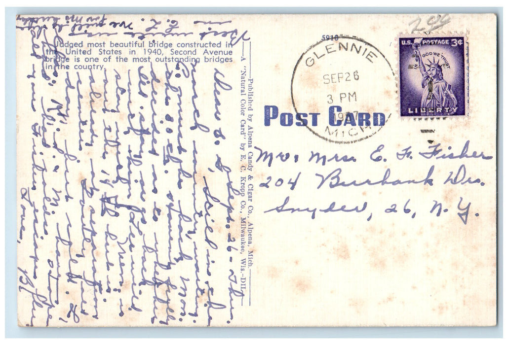 1957 New Second Avenue Bascule Bridge Opening Ship Alpena Michigan MI Postcard