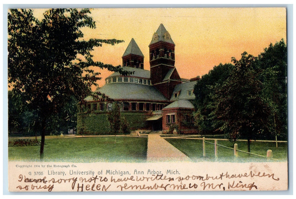 c1905 Library University Of Michigan Clock Tower Building Ann Arbor MI Postcard
