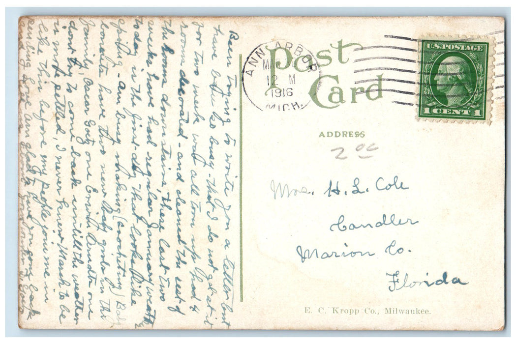 1916 Medical Building University Of Michigan Flowers Beads Ann Arbor MI Postcard
