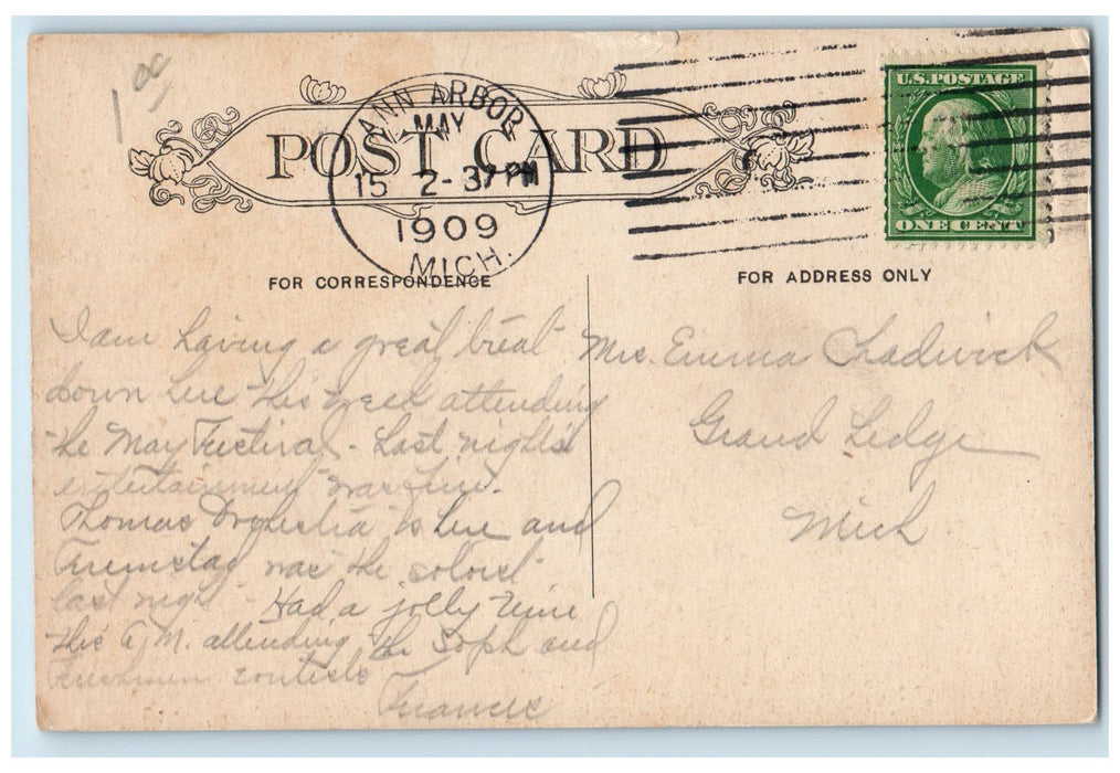 1909 Walks In Campus University Of Michigan Grove Ann Arbor Michigan MI Postcard