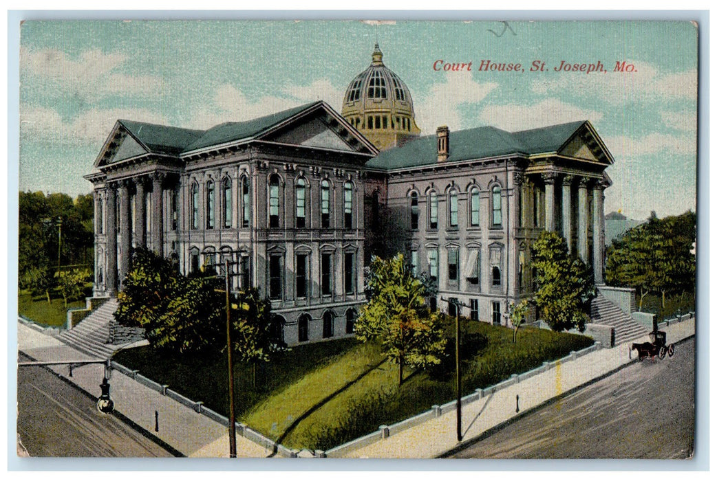 c1950 Court House Dome Building Stairs Entrance St. Joseph Missouri MO Postcard