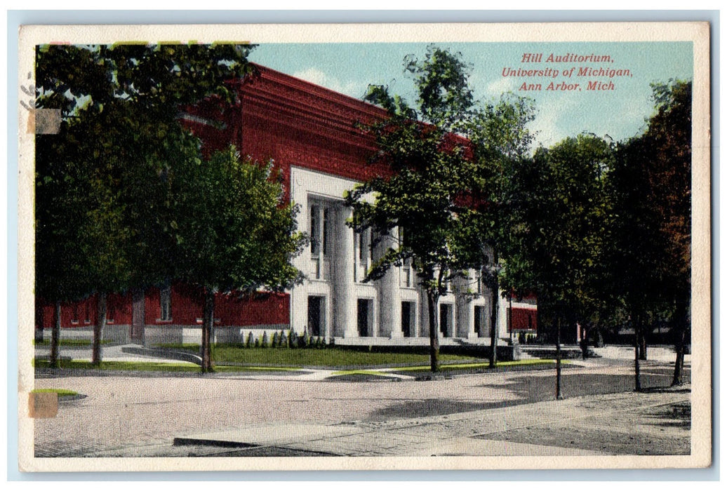 1918 Hill Auditorium University Of Michigan Building Road Ann Arbor MI Postcard