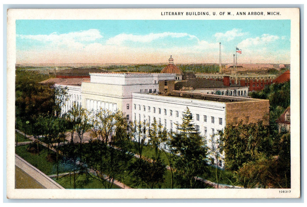 c1920 Literary Building Aerial View University Of Michigan Ann Arbor MI Postcard