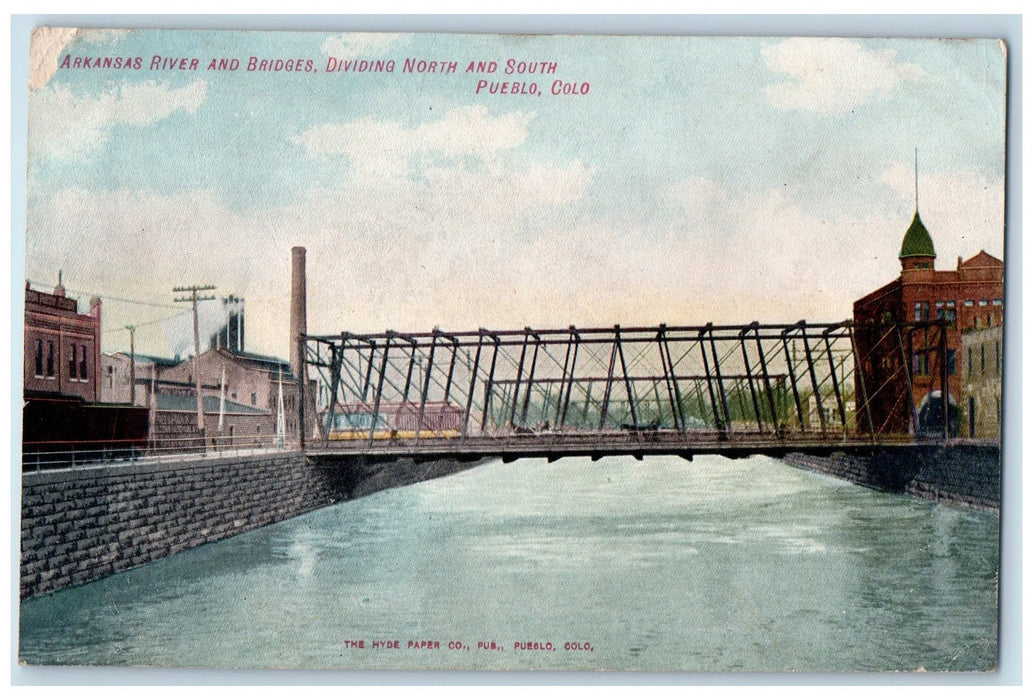 c1950 Arkansas River Bridges Dividing North & South Pueblo Colorado CO Postcard