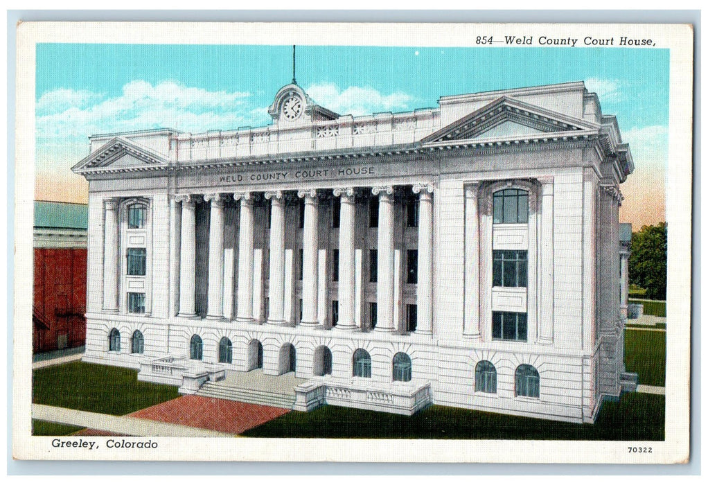 c1940 Weld County Court House Building Clock Stairs Greeley Colorado CO Postcard