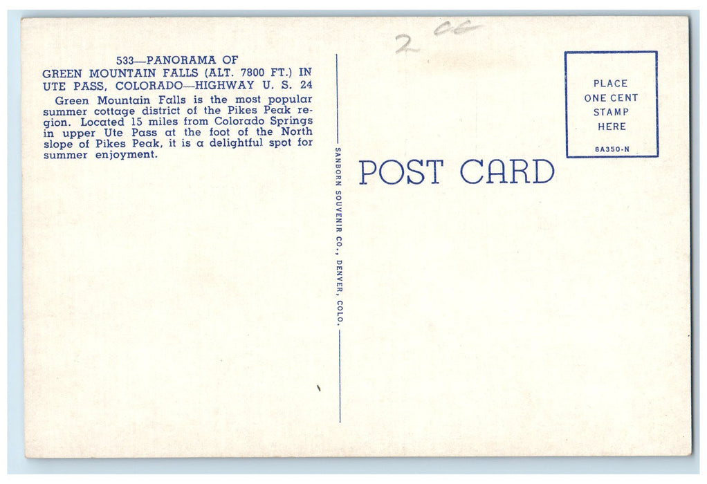 1925 Rocky Mountain National Park Village Of Estes Park Colorado CO Postcard