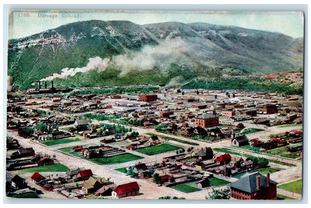 c1950's Village Dirt Roads Smokestacks Mountains Durango Colorado CO Postcard