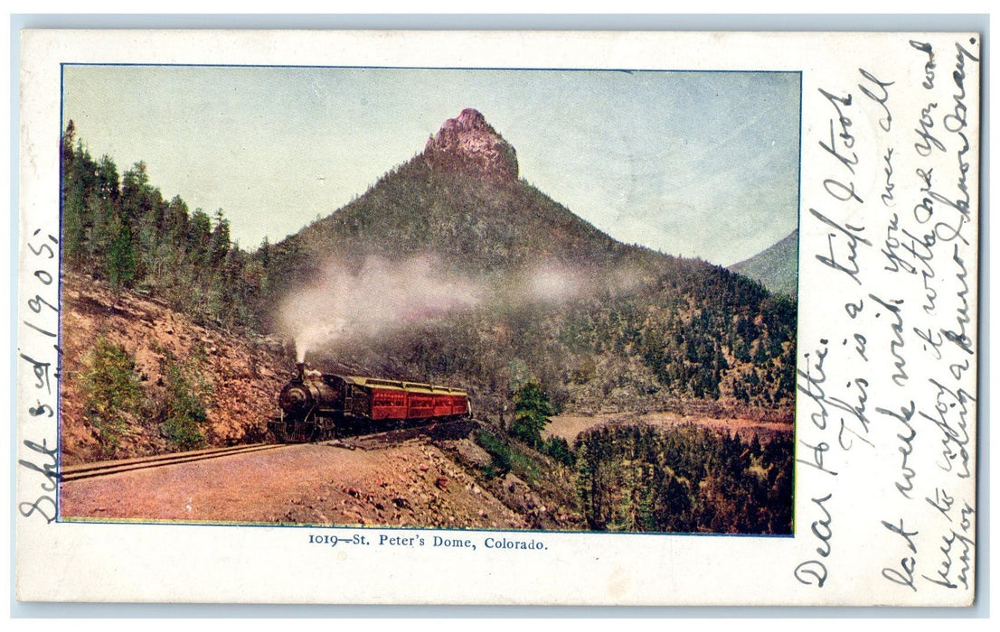 1905 St. Peters Dome Railroad Train Smokestacks Hills Grove Colorado CO Postcard