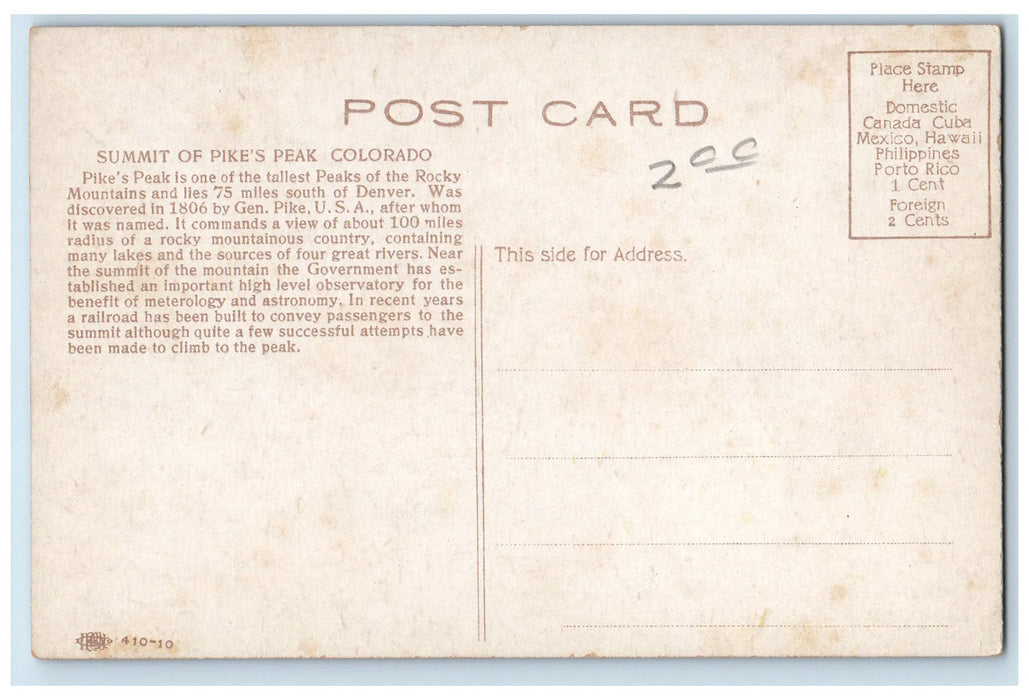 c1950's Summit Of Pikes Peak Rocky Mountains Railroad Tower Colorado CO Postcard
