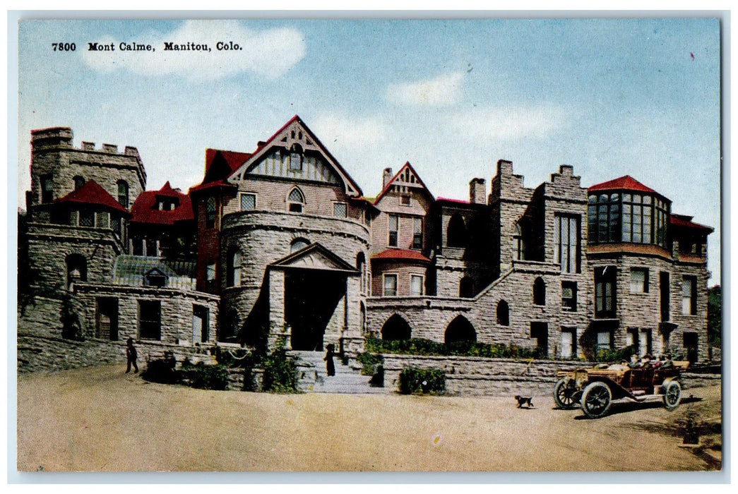 c1905 Mont Calme Building Classic Car Dog Entrance Manitou Colorado CO Postcard