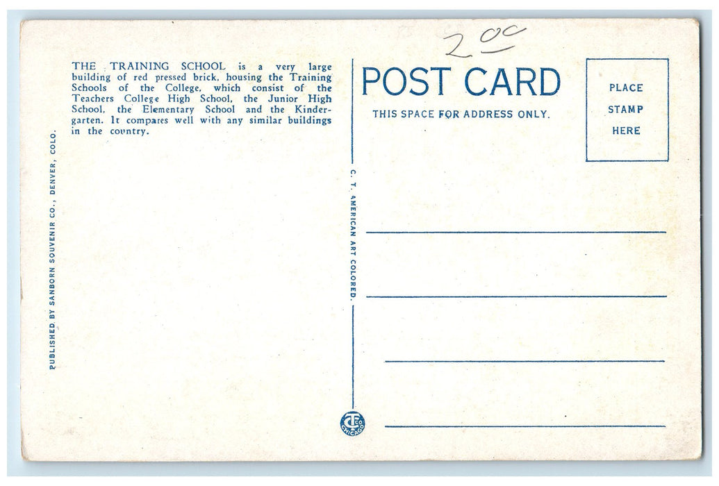 c1920's Training School Colorado State Teachers College Greeley View CO Postcard