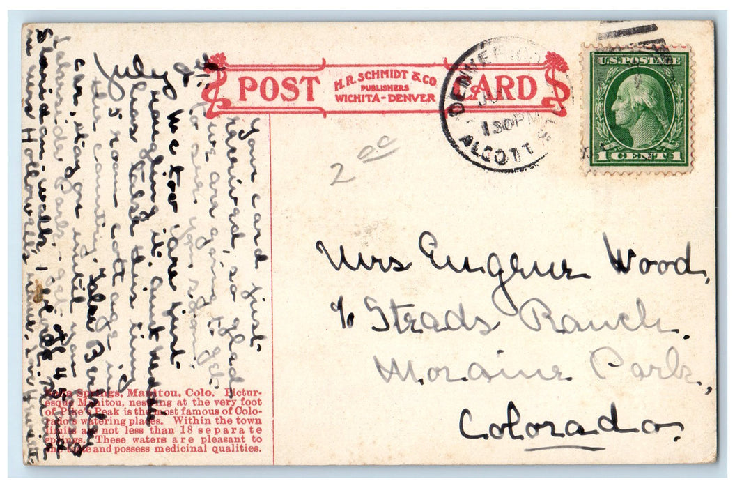 c1910's Soda Springs Dirt Road Trolley Railroad Carriage Manitou CO Postcard