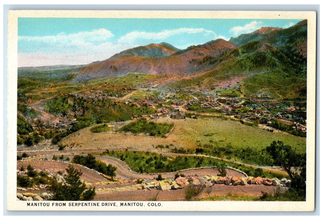 c1920's Manitou From Serpentine Drive Dirt Roads Manitou Colorado CO Postcard