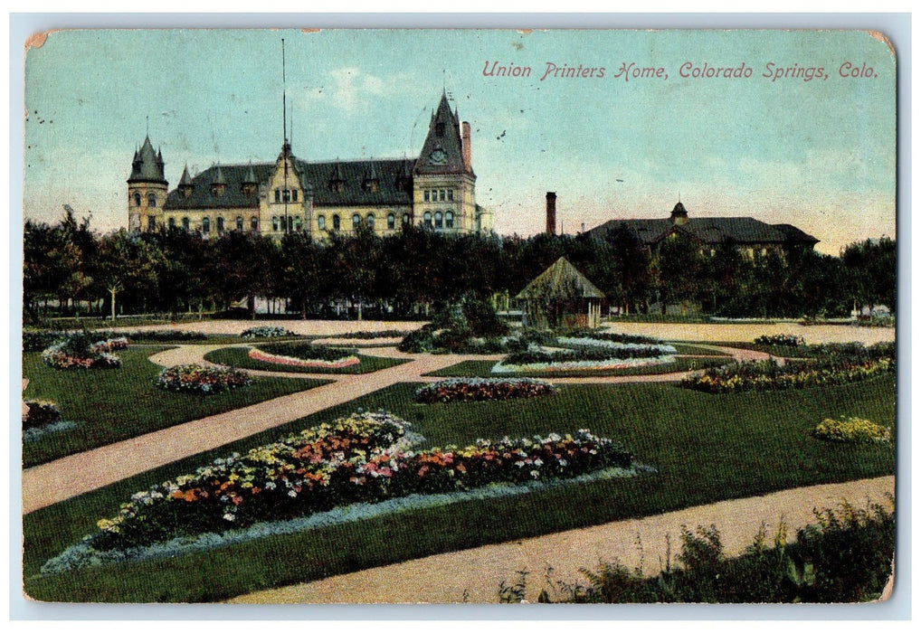 1910 Union Printers Home Flower Beads Building View Colorado Springs CO Postcard