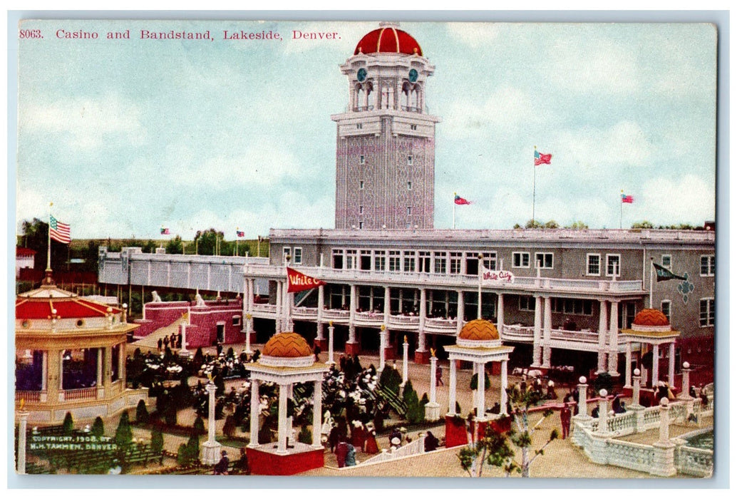 c1950's Casino & Bandstand Building Tower Lakeside Denver Colorado CO Postcard