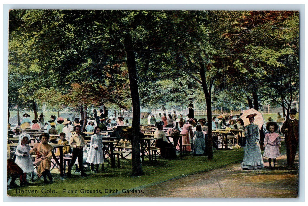 c1950's Picnic Grounds Elitch Gardens Kids Family Crowd Denver Colorado Postcard