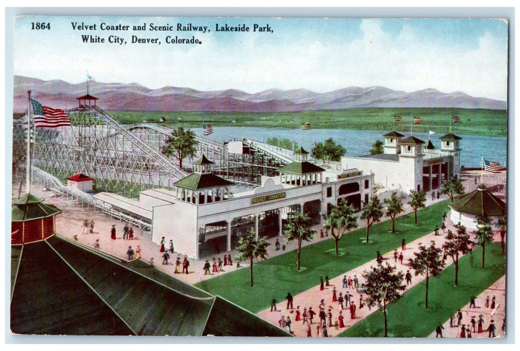 c1950's Velvet Coaster & Scenic Railway Lakeside White City Denver CO Postcard