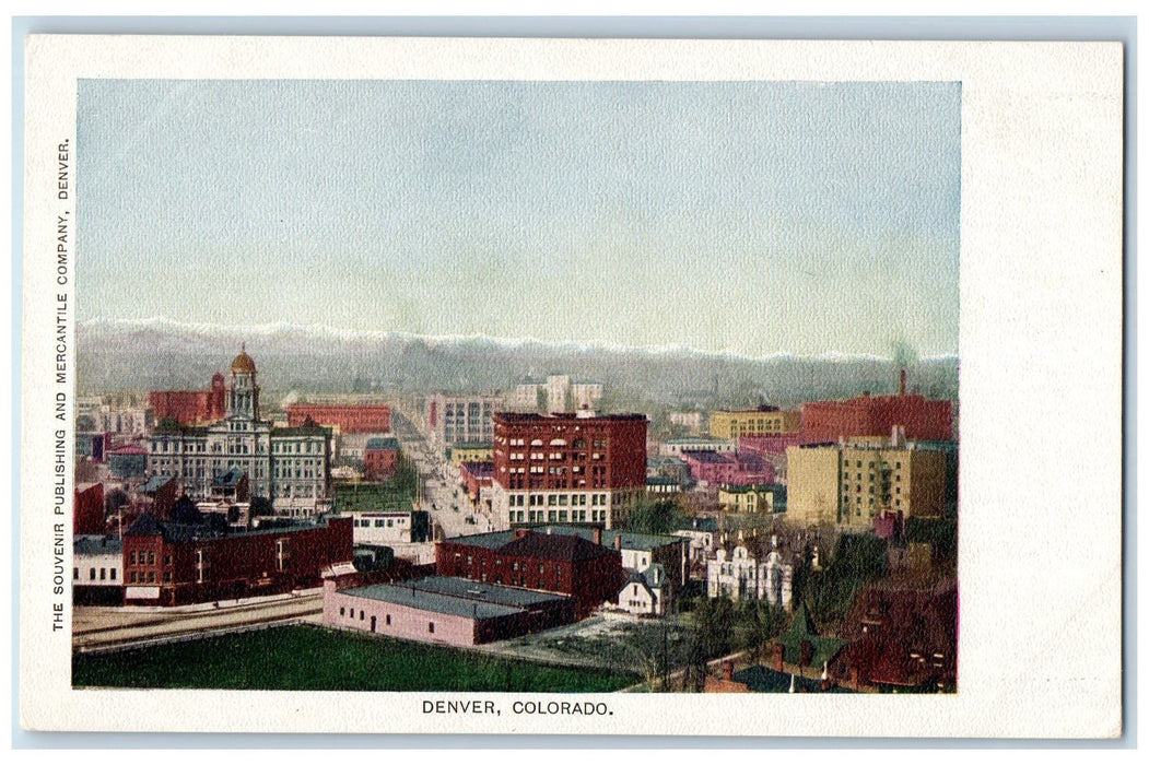 c1905's Aerial View Buildings Road Tower Smokestacks Denver Colorado CO Postcard