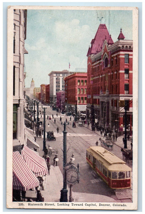 1908 Sixteenth Street Looking Toward Capitol Clock Denver Colorado CO Postcard