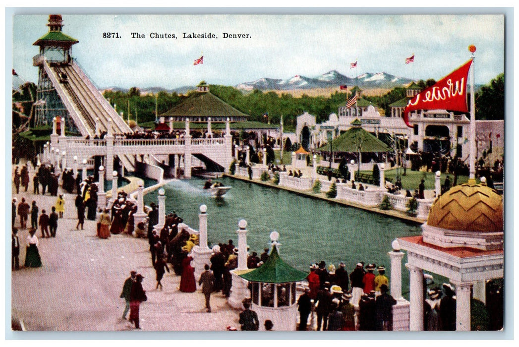 c1950's The Chutes Lakeside Crowd Speedboat Shades Denver Colorado CO Postcard
