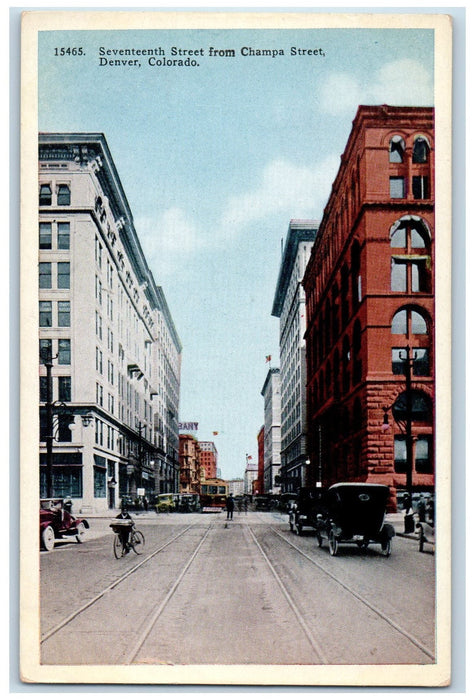c1920 Seventeenth Street From Champa Street Building Railway Denver CO Postcard
