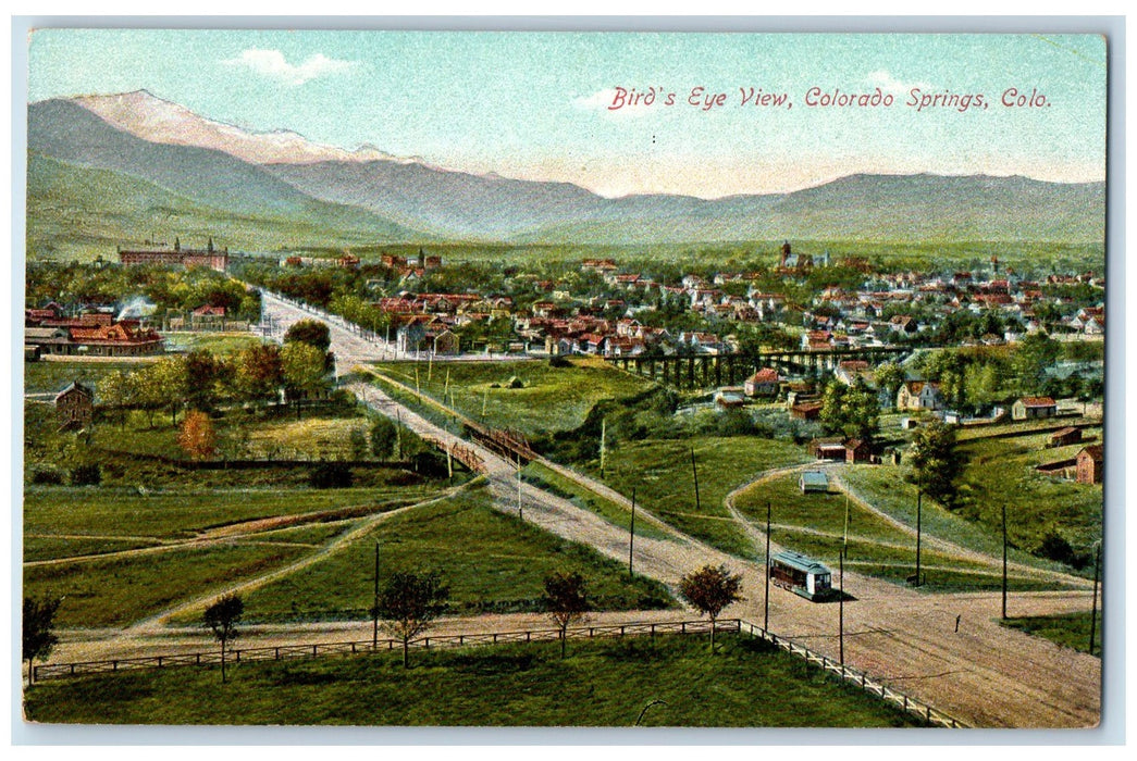 c1950's Birds Eye View Cross Roads Houses Bridge Colorado Springs CO Postcard
