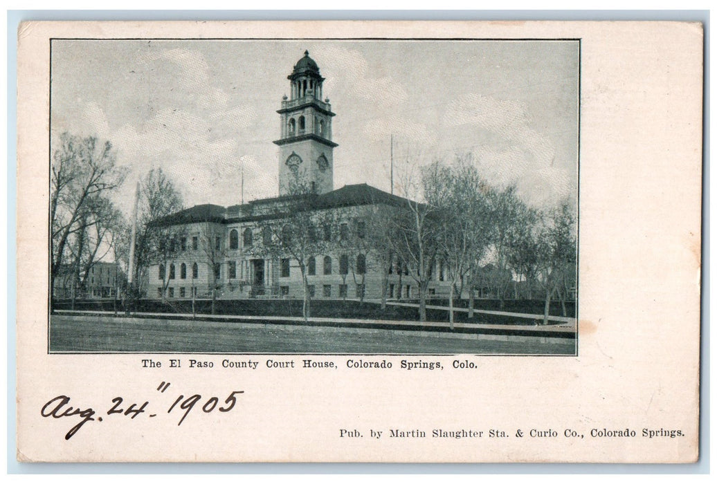 1905 El Paso County Court House Clock Tower Building Colorado Spring CO Postcard