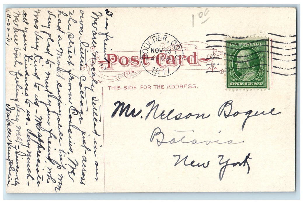 1911 US Post Office Building Stairs Entrance Flag Boulder Colorado CO Postcard