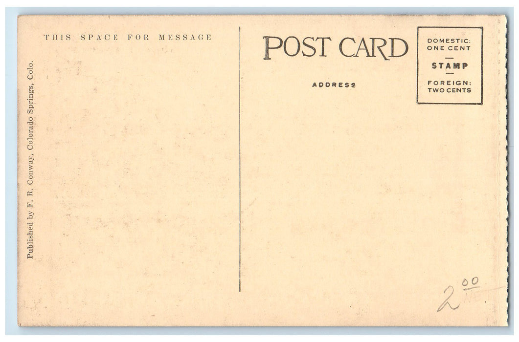 c1910 Colorado Springs Buildings Tower Classic Cars Railroad Trolley CO Postcard