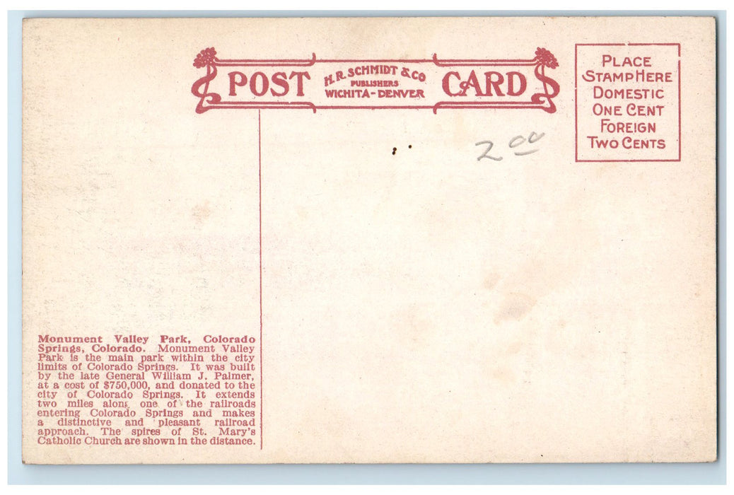 c1950 Monument Valley Park Towers Dirt Road Bridge Colorado Springs CO Postcard