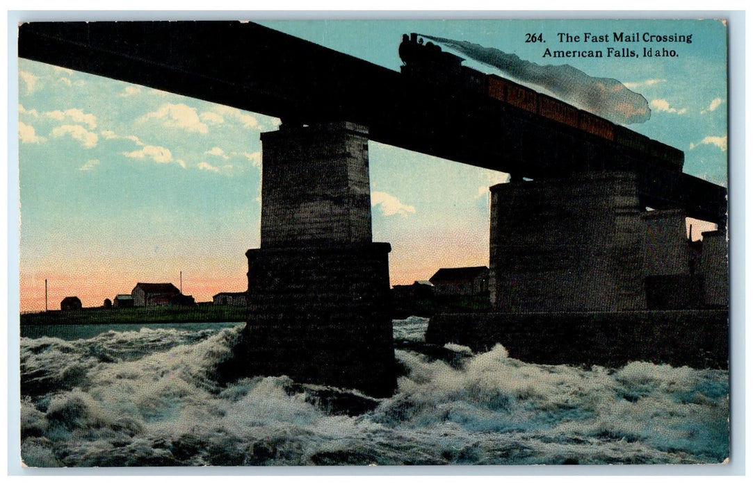 c1950 The Fast Mail Crossing Bridge Railroad American Falls Idaho ID Postcard