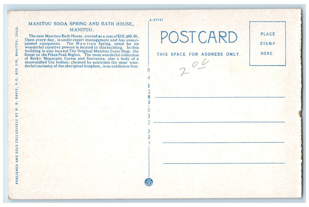 c1920's Manitou Spring Bath House Building Trolley Manitou Colorado CO Postcard